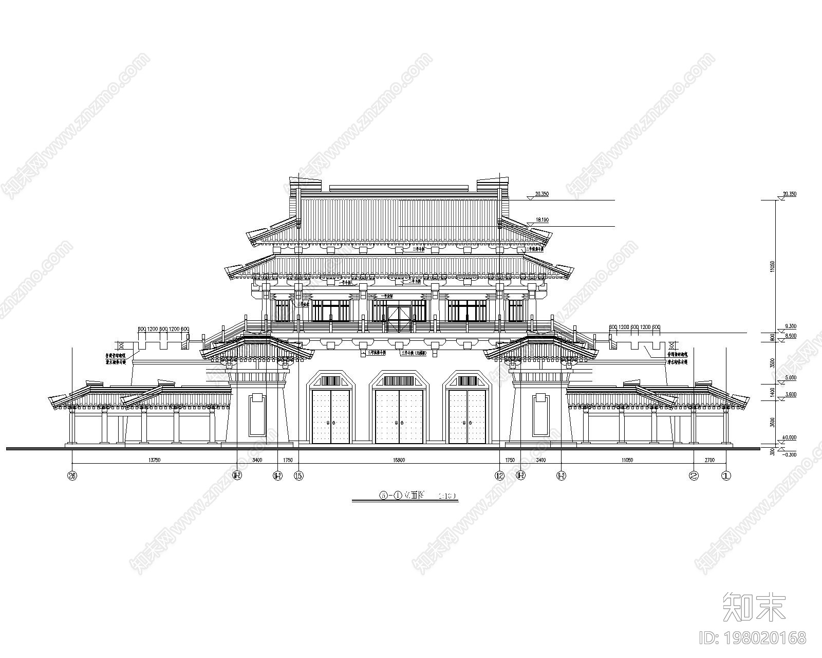 景区城门cad施工图下载【ID:198020168】