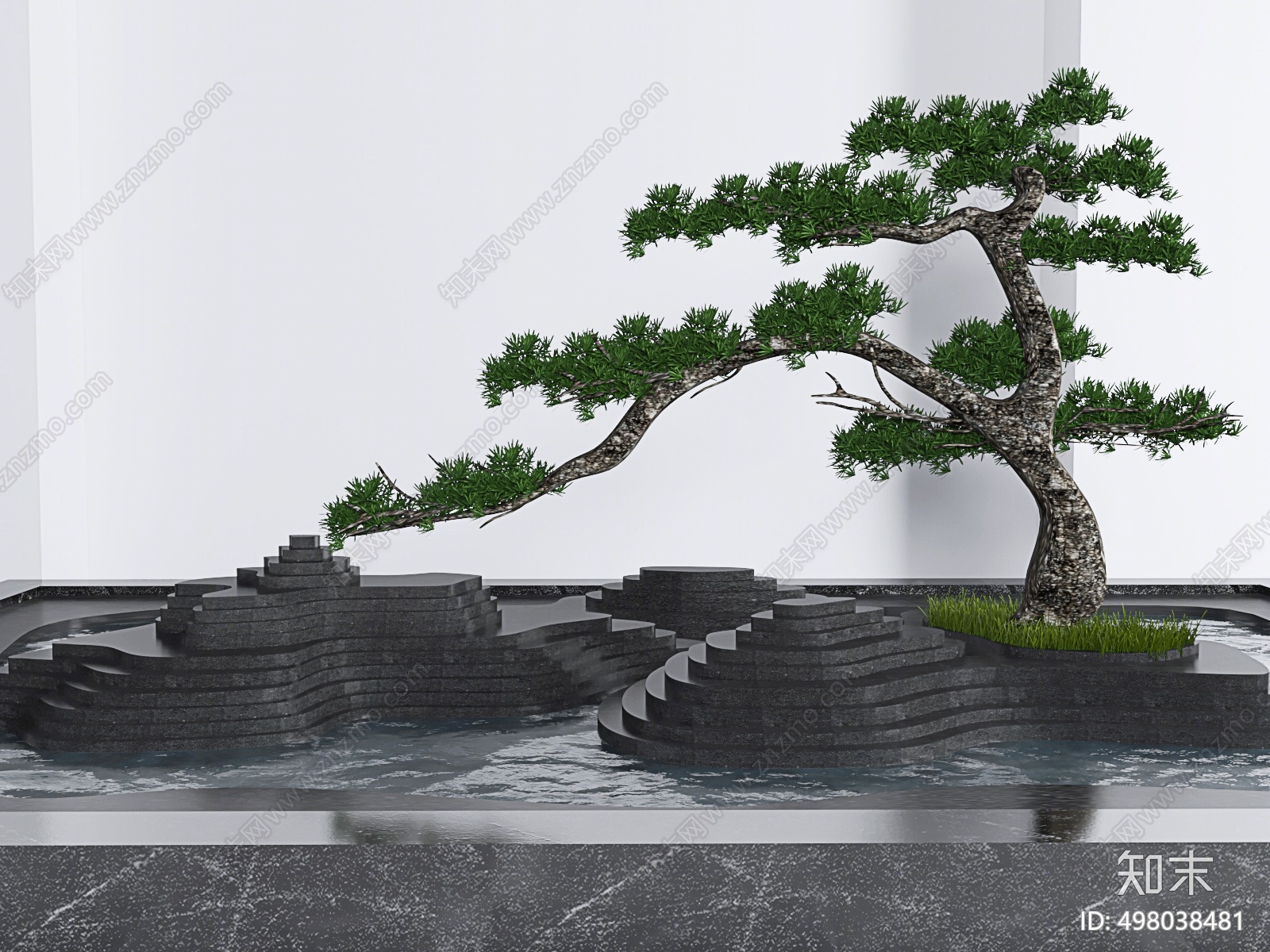 新中式假山水池景观小品3D模型下载【ID:498038481】