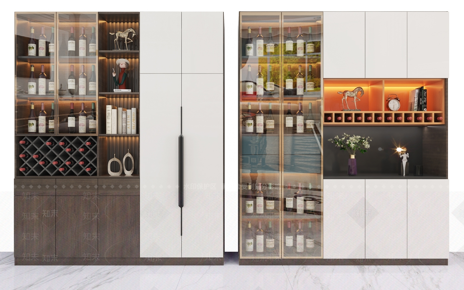 现代玻璃门酒柜3D模型下载【ID:998040010】