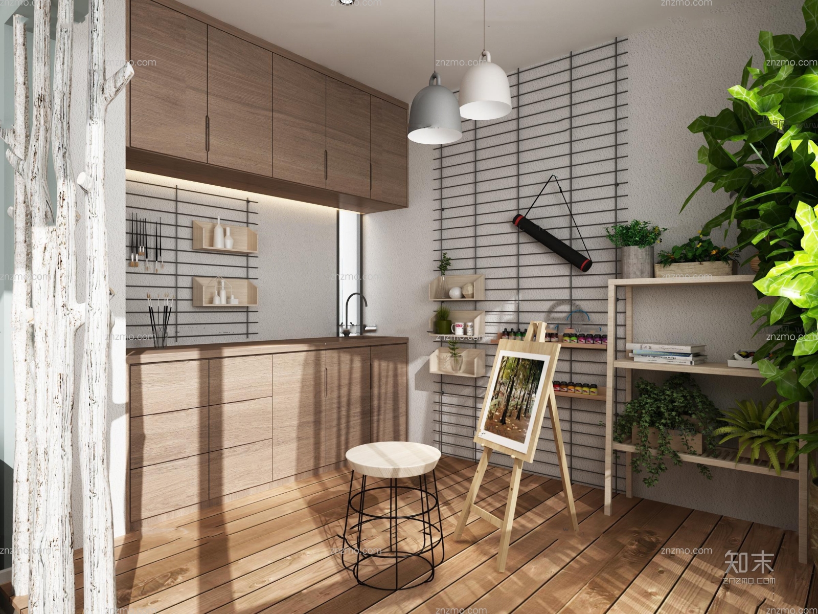 北欧阳台边柜植物组合3D模型下载【ID:65267868】