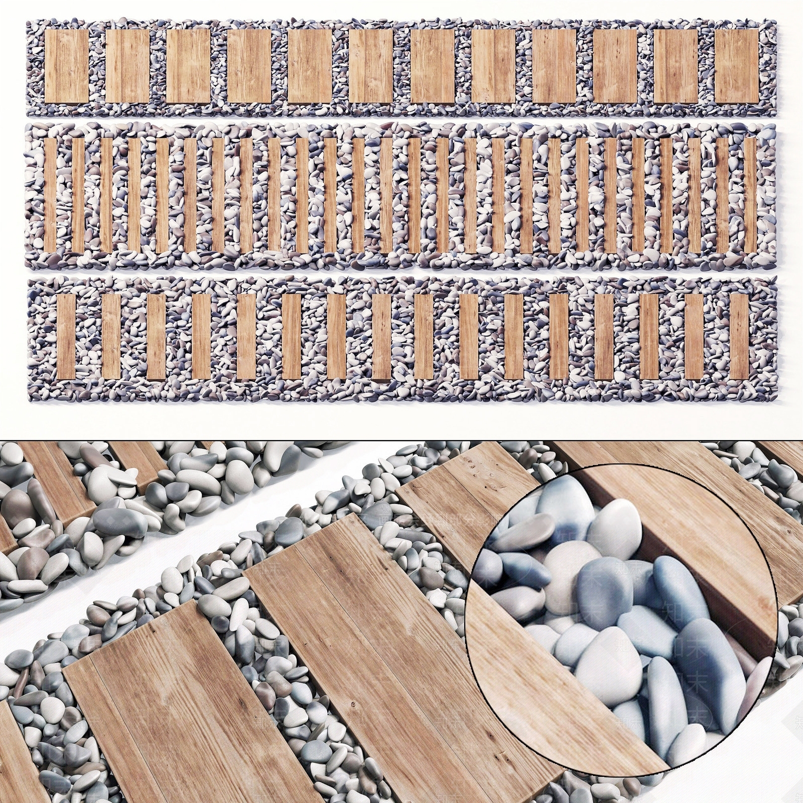 现代鹅卵石路3D模型下载【ID:598046771】