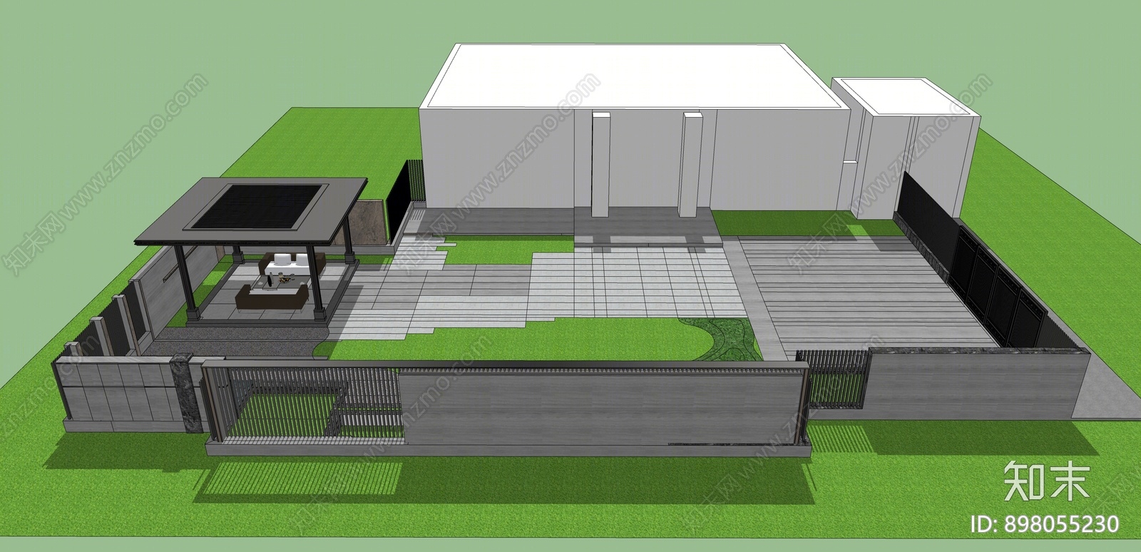 现代庭院花园SU模型下载【ID:898055230】
