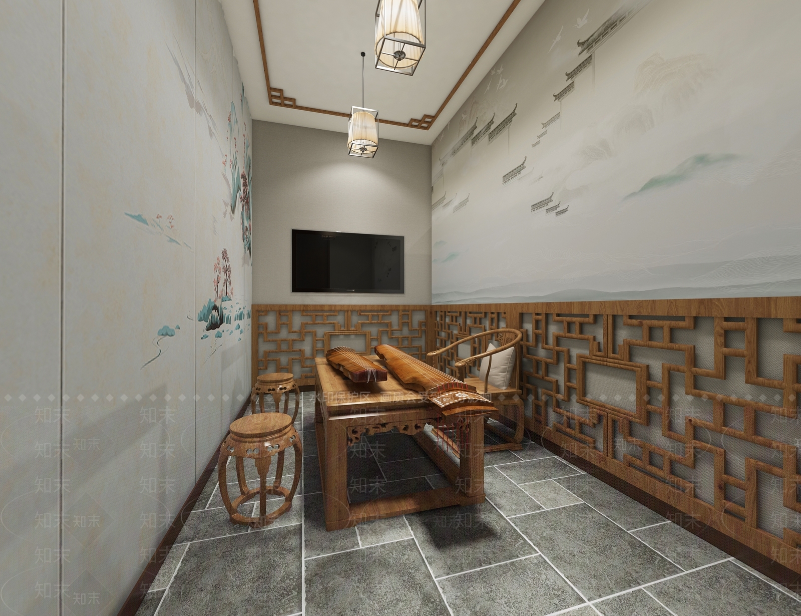 中式古琴室3D模型下载【ID:398058411】