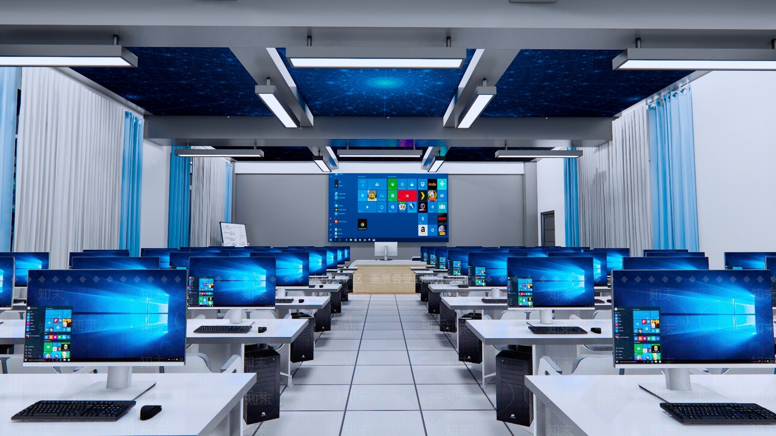 现代学校电脑教室SU模型下载【ID:298076068】