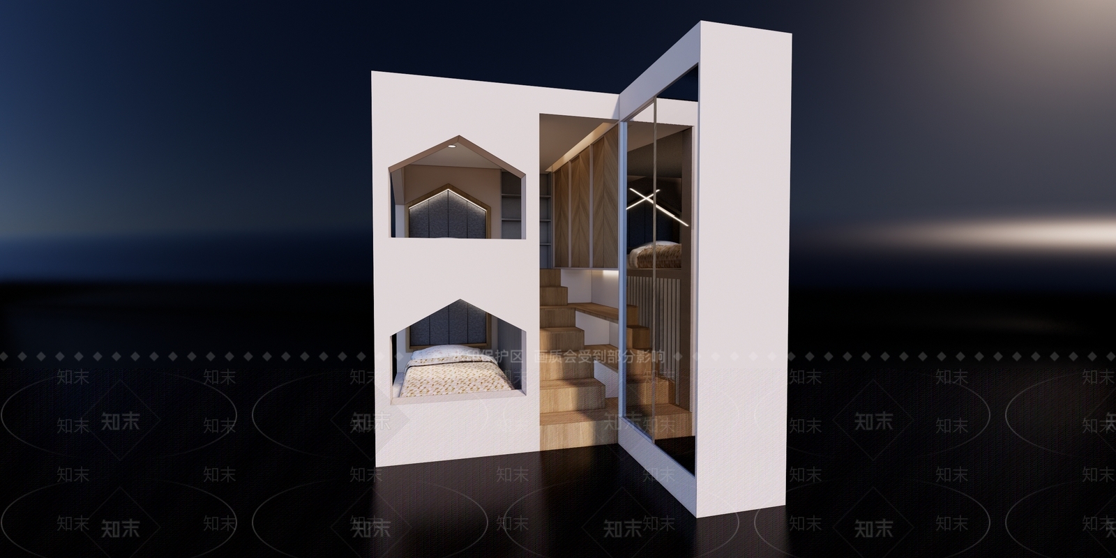 现代双层床SU模型下载【ID:598078370】