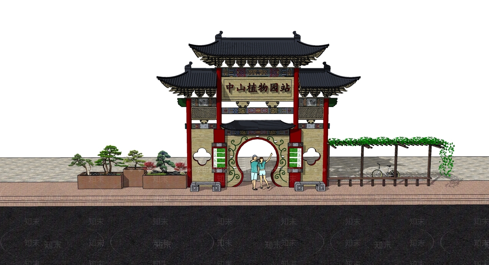 中式牌坊牌楼SU模型下载【ID:498100534】