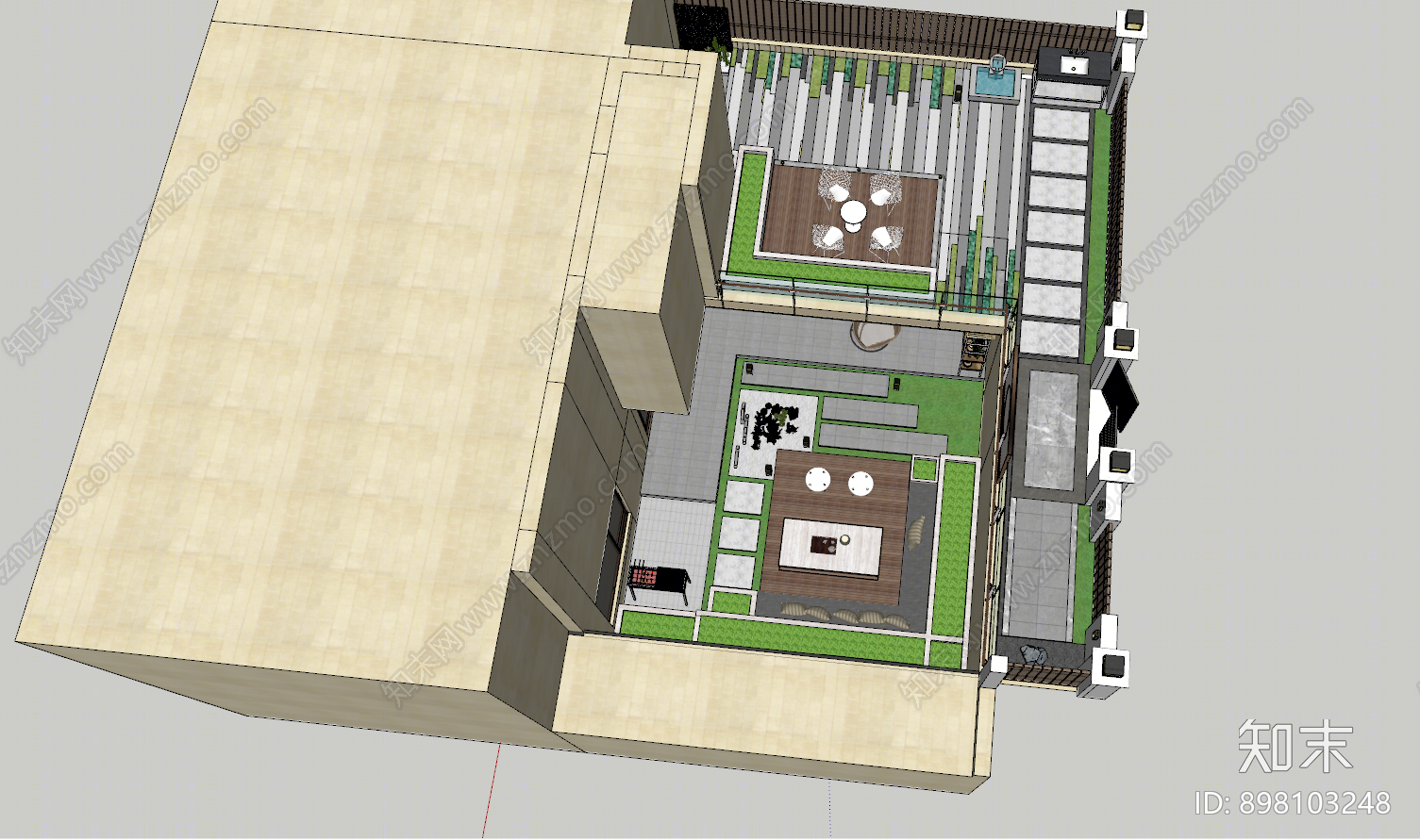现代庭院花园SU模型下载【ID:898103248】