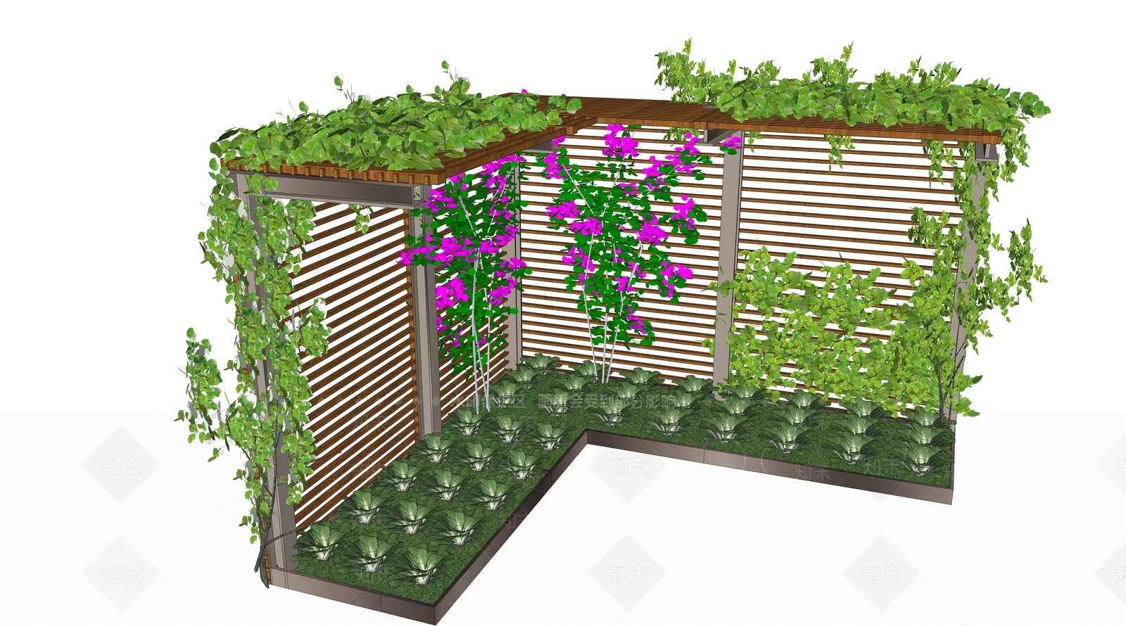 现代爬藤植物单臂花架SU模型下载【ID:498127723】