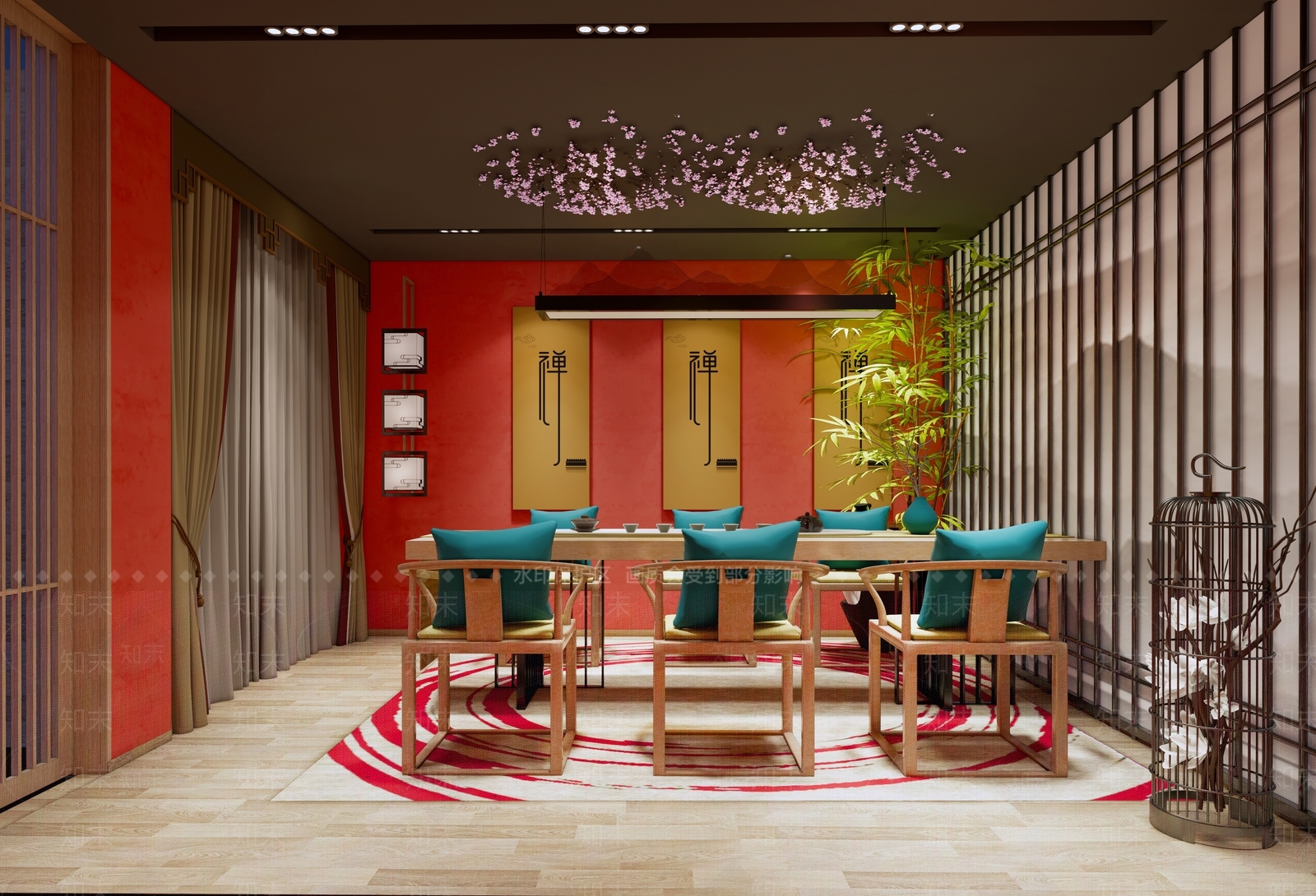 新中式主题娱乐室SU模型下载【ID:598130432】