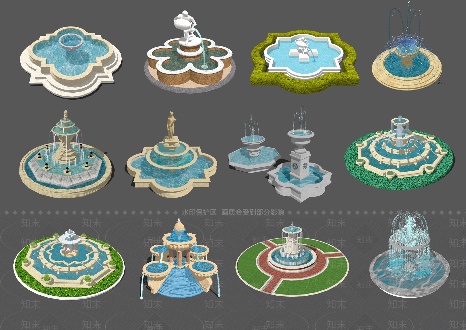 欧式喷泉水景SU模型下载【ID:998141935】
