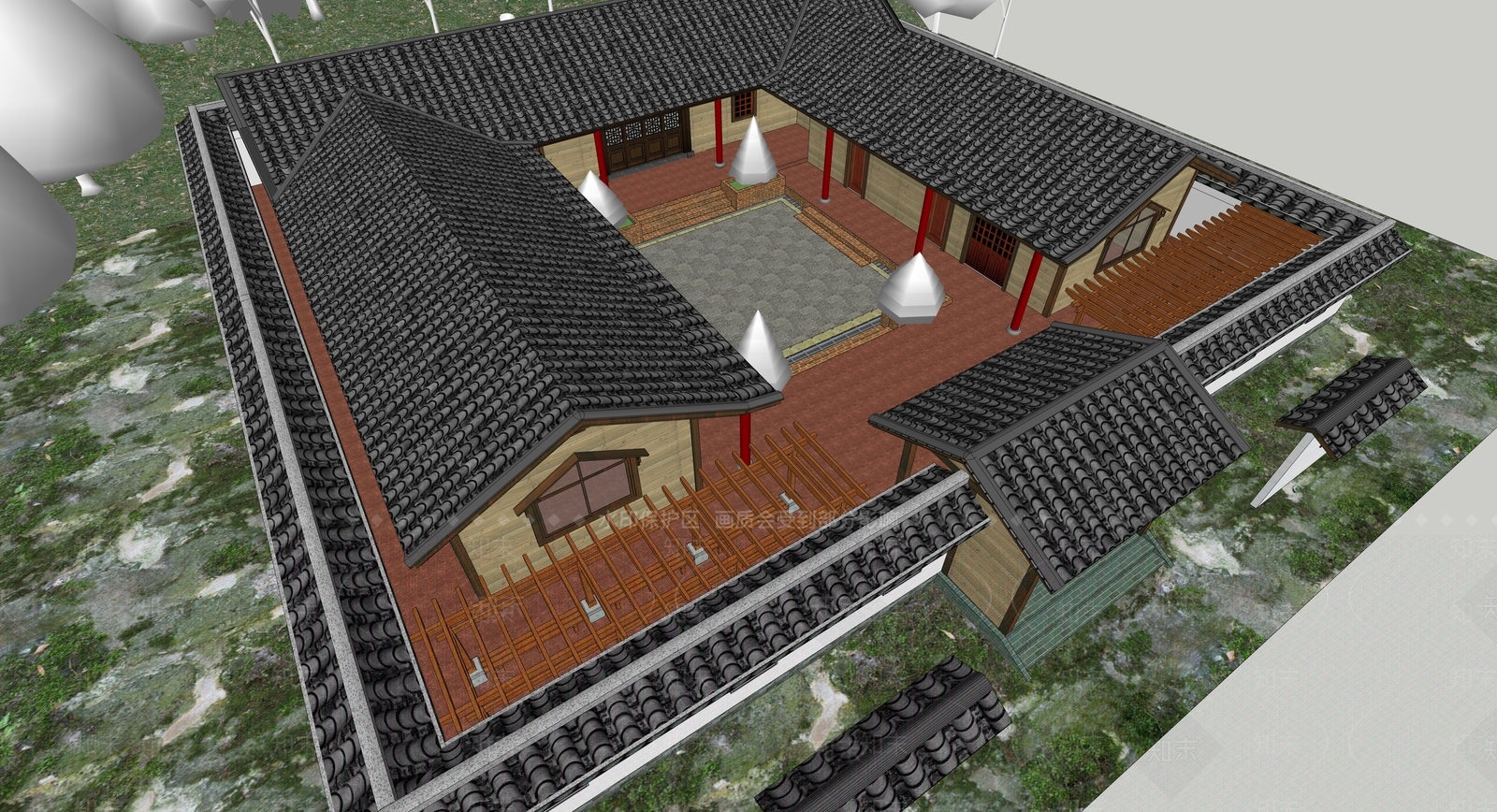 中式四合院SU模型下载【ID:598151245】