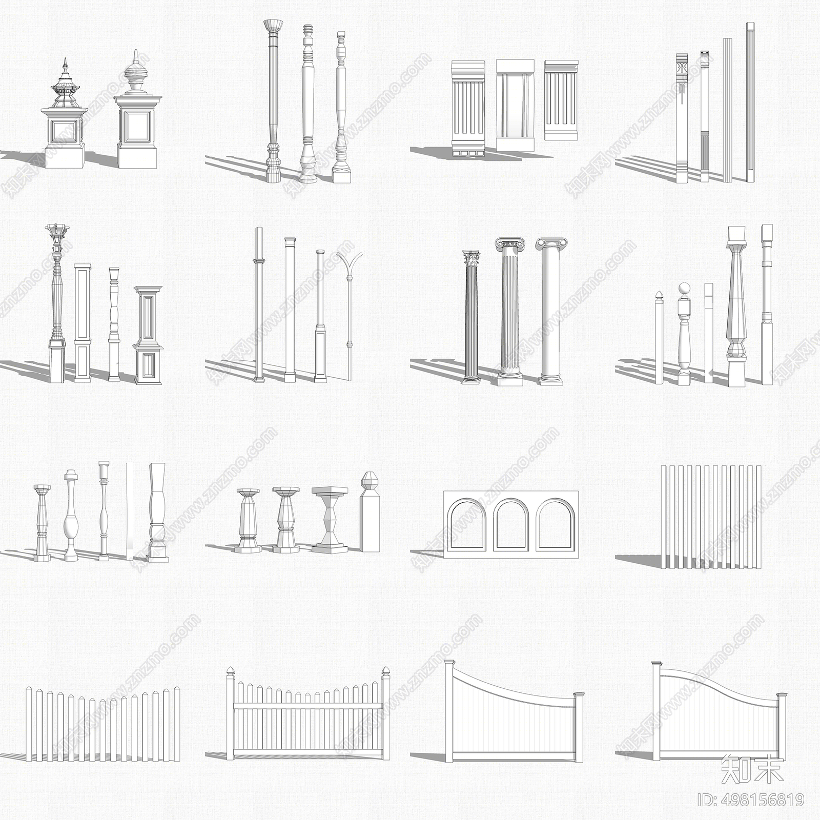 欧式罗马柱SU模型下载【ID:498156819】