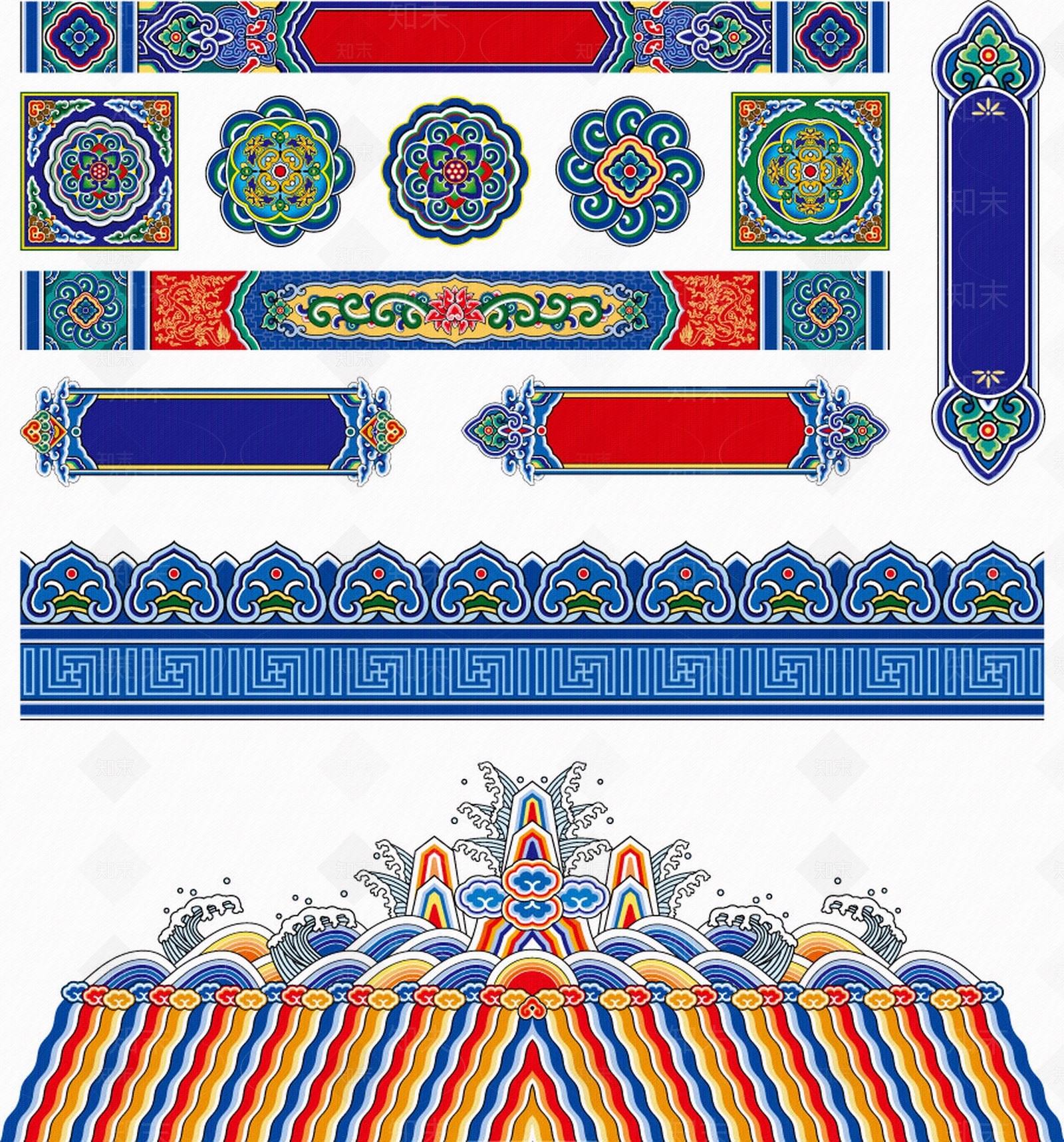 中式古典彩绘木梁图案贴图下载【ID:598163189】