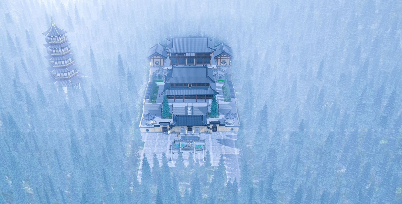 中式寺庙建筑SU模型下载【ID:598172410】