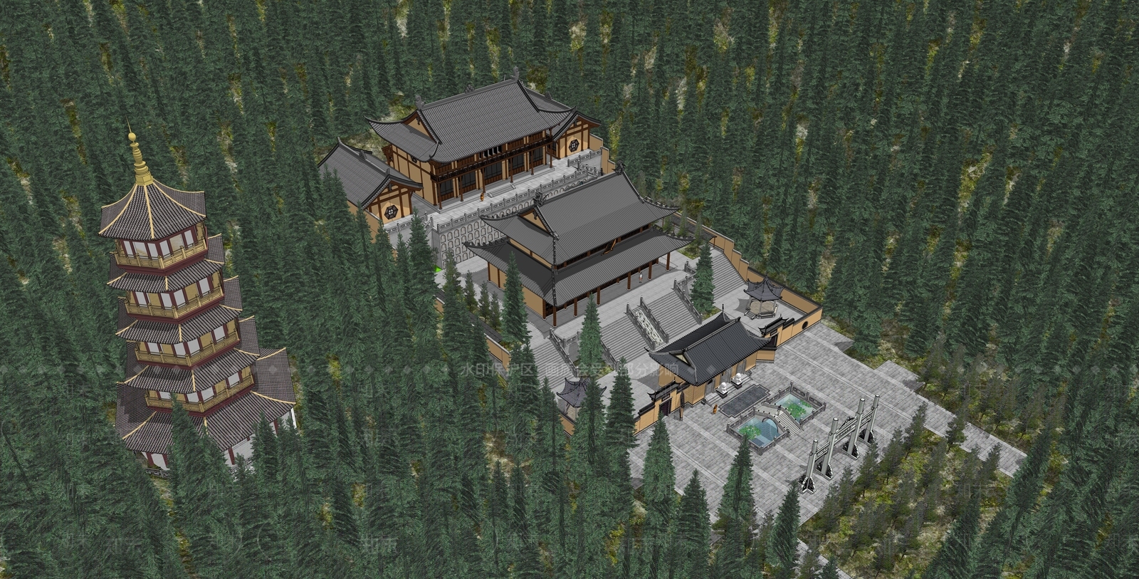 中式寺庙建筑SU模型下载【ID:598172410】