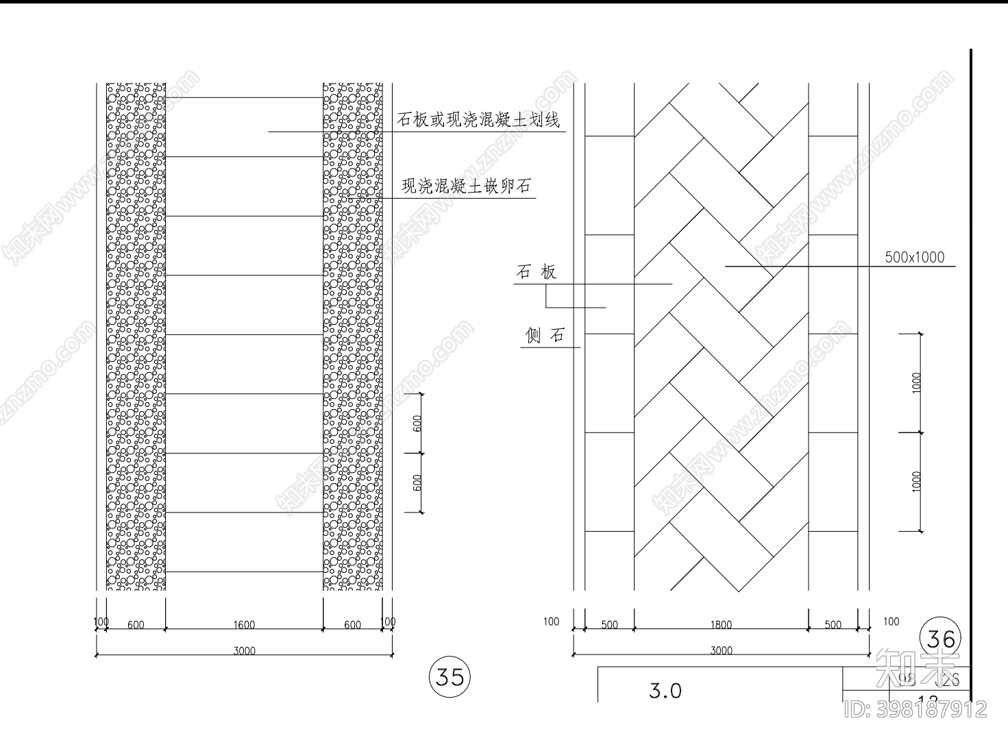 现代地面铺装大样cad施工图下载【ID:398187912】