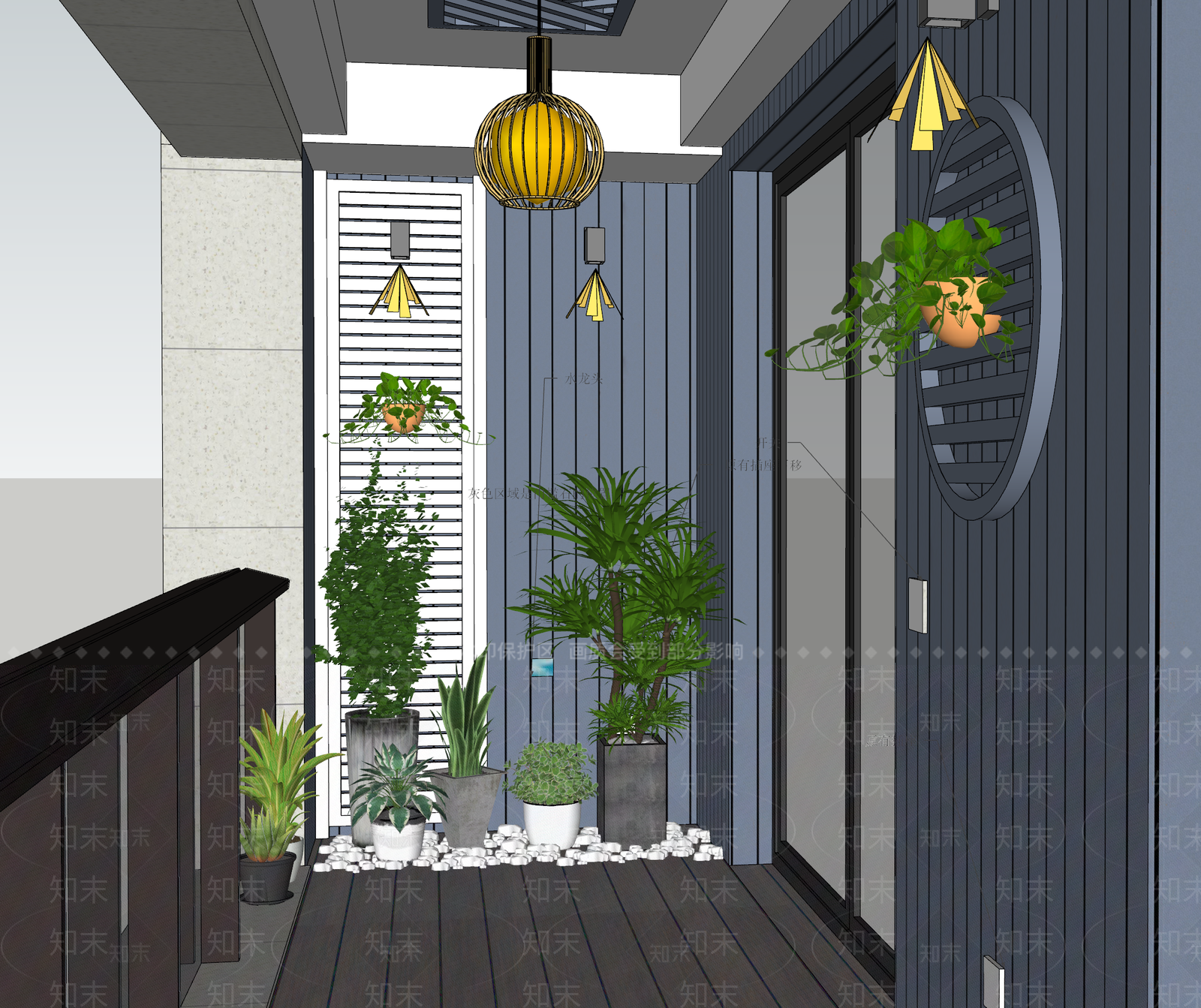 现代花园阳台SU模型下载【ID:898201482】