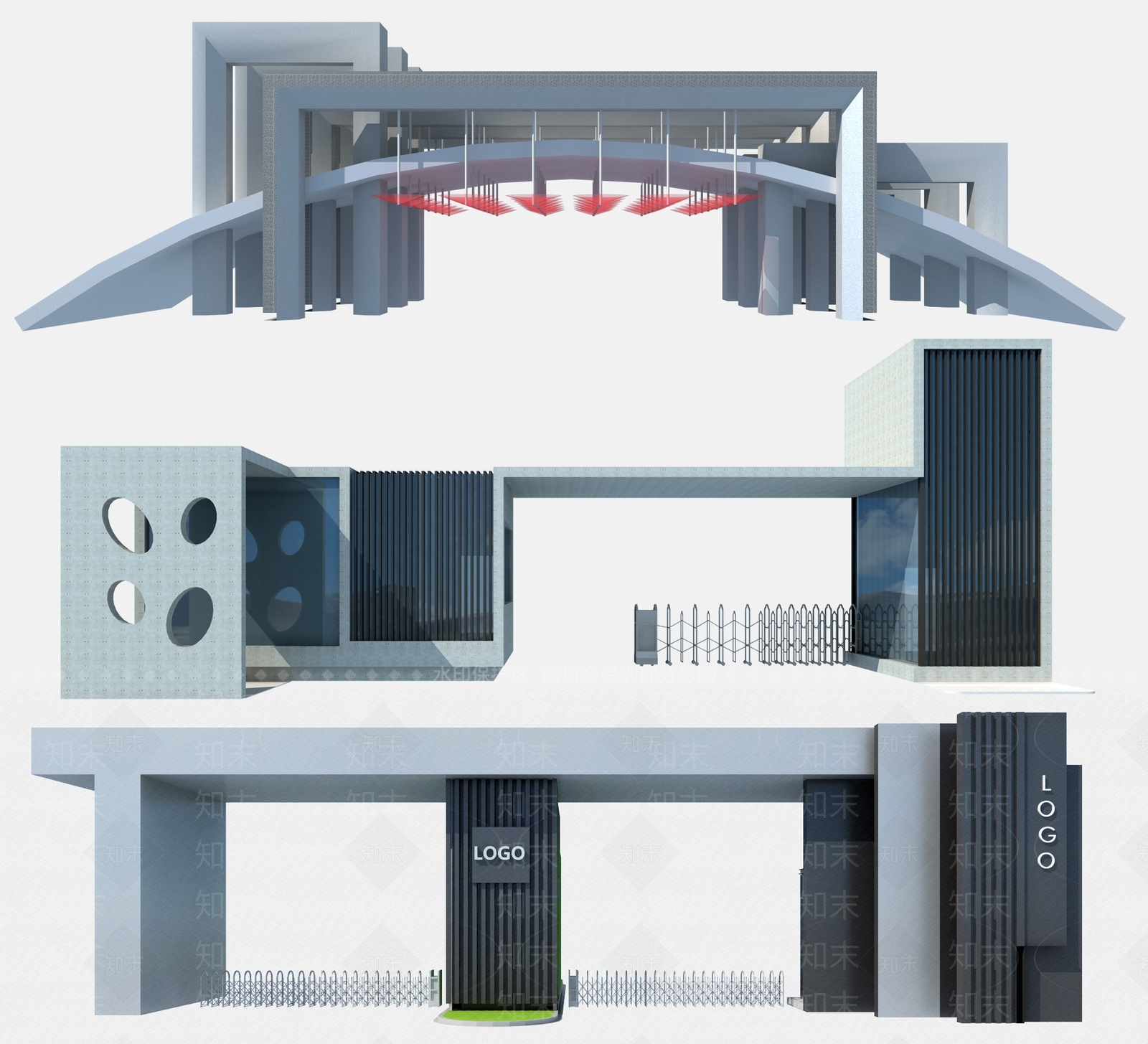 现代企业工厂入口大门3D模型下载【ID:898205670】