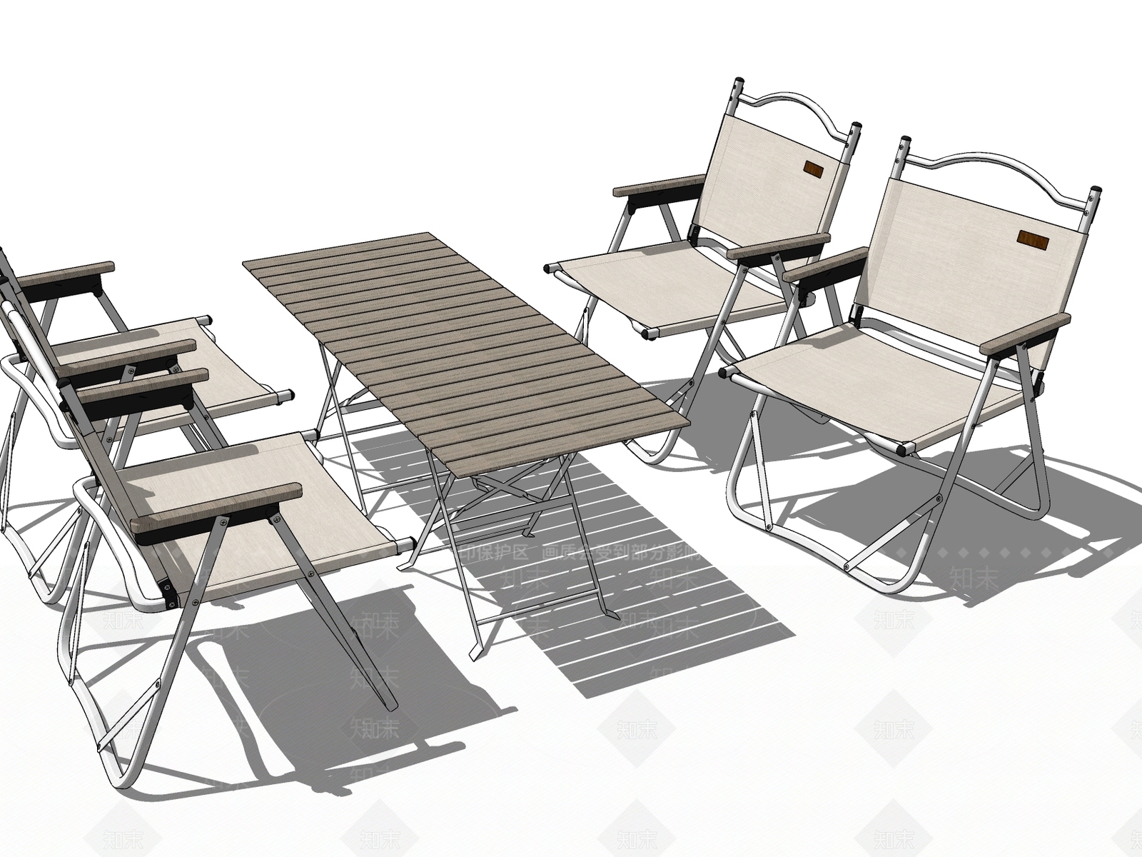 现代戶外露营折叠餐桌椅SU模型下载【ID:198213384】