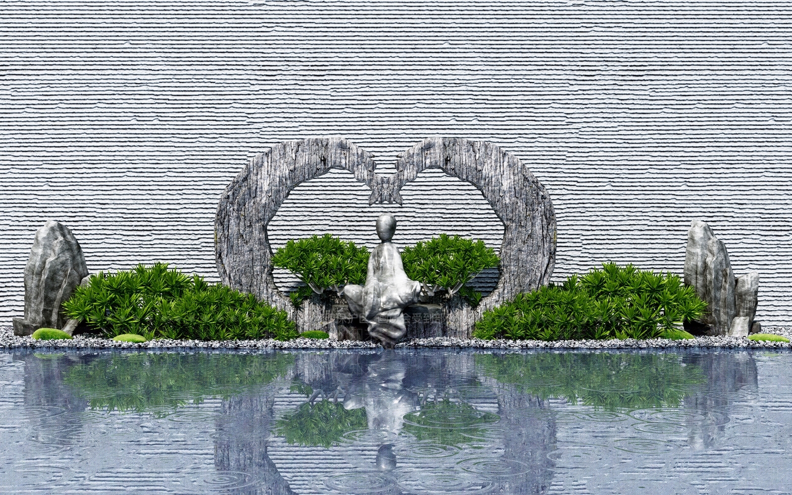 新中式假山山水3D模型下载【ID:498218238】