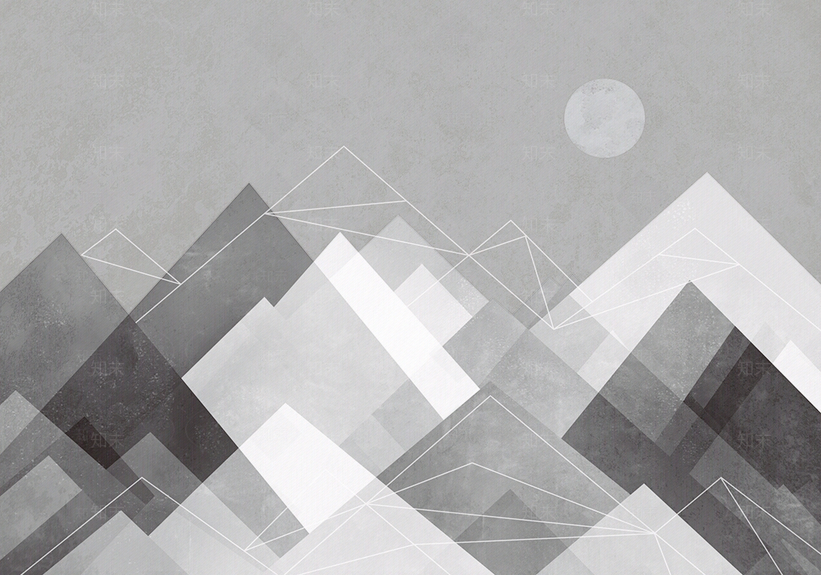 北欧ins风格几何抽象山电视背景墙壁纸贴图下载【ID:498232292】