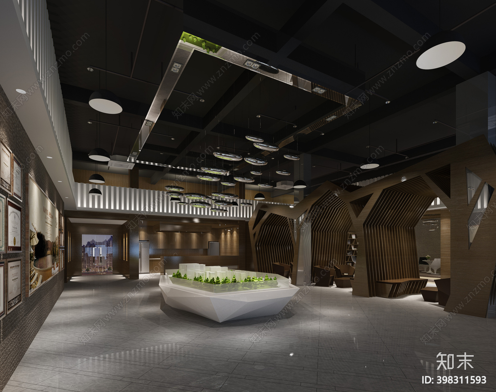 现代地产销售中心cad施工图下载【ID:398311593】