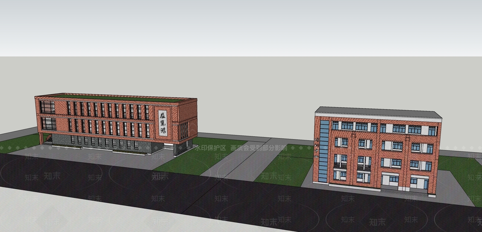 现代红砖展览馆建筑SU模型下载【ID:498319799】