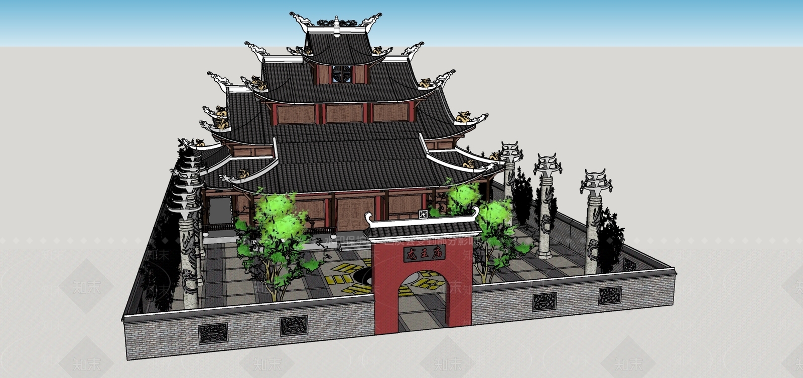 中式寺庙建筑SU模型下载【ID:598326477】