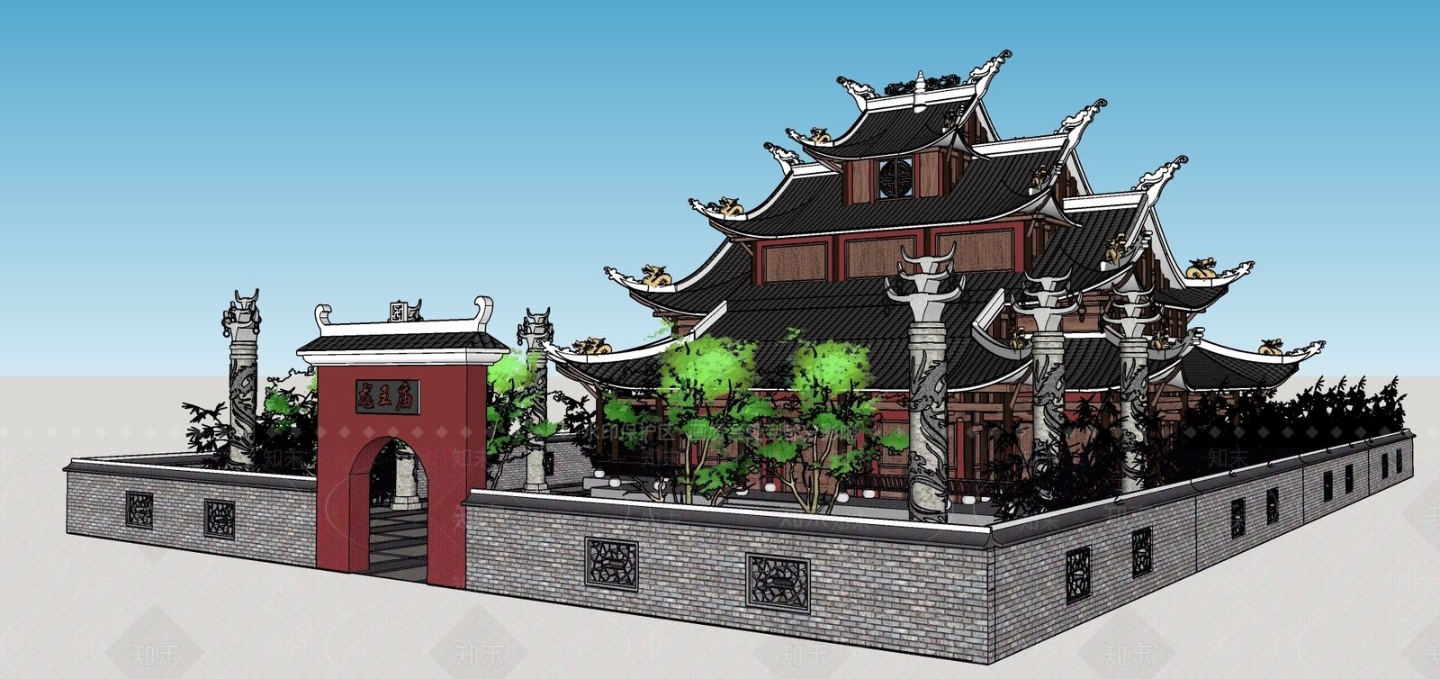中式寺庙建筑SU模型下载【ID:598326477】