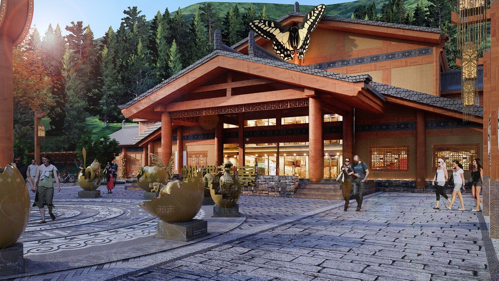 中式苗族建筑服务中心SU模型下载【ID:398332409】