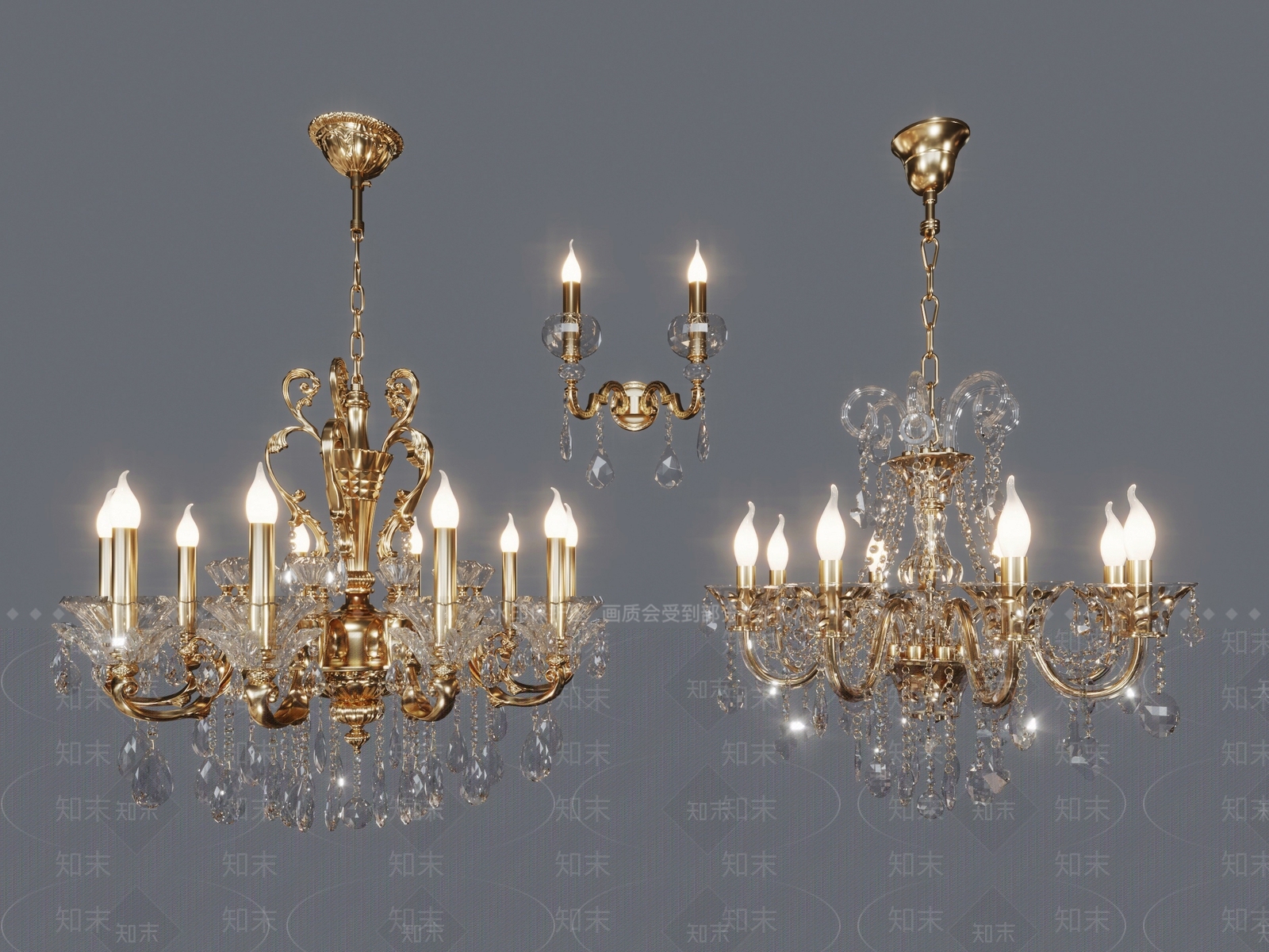 欧式古典吊灯3D模型下载【ID:598333818】