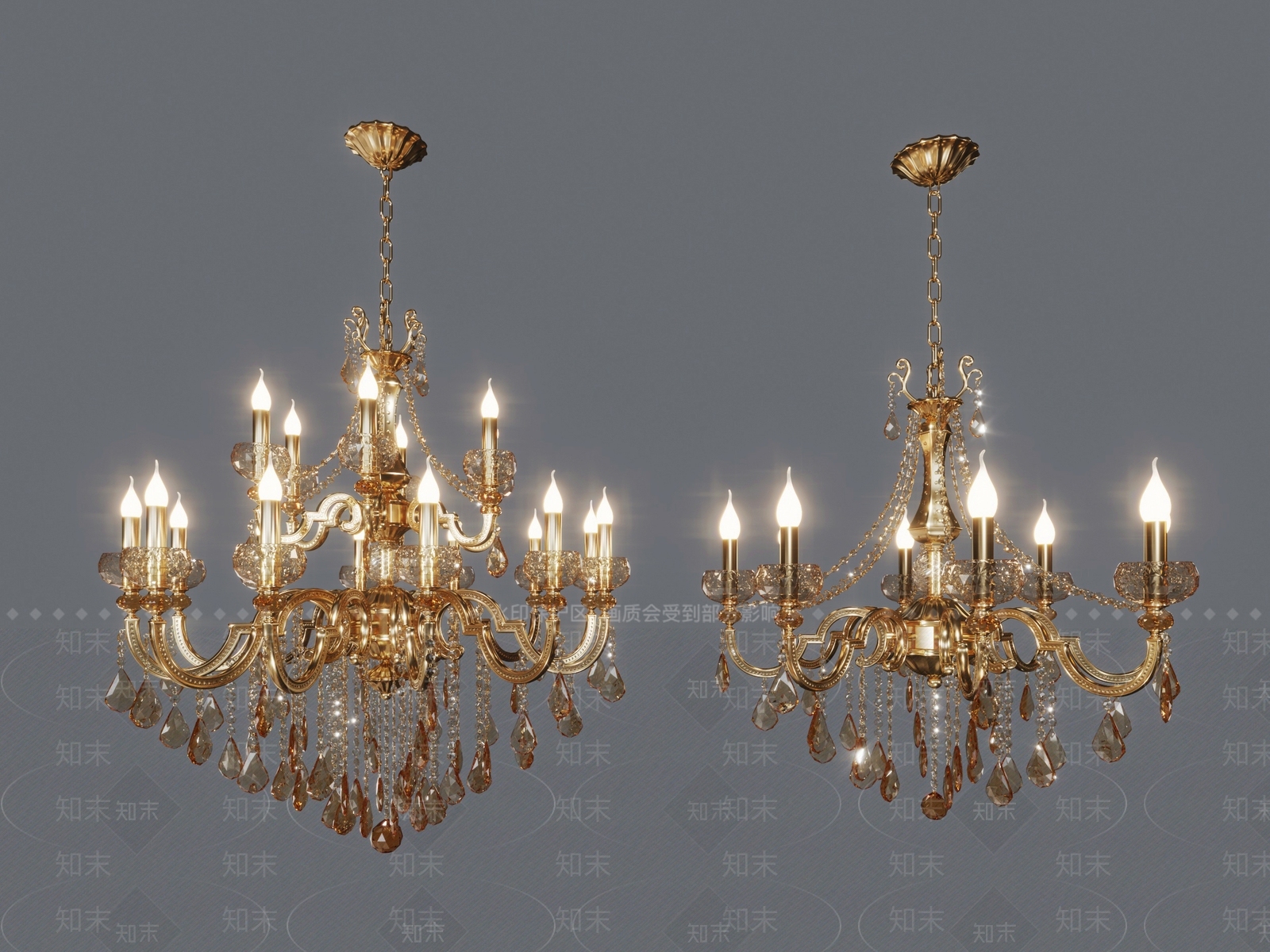 欧式古典吊灯3D模型下载【ID:598333825】