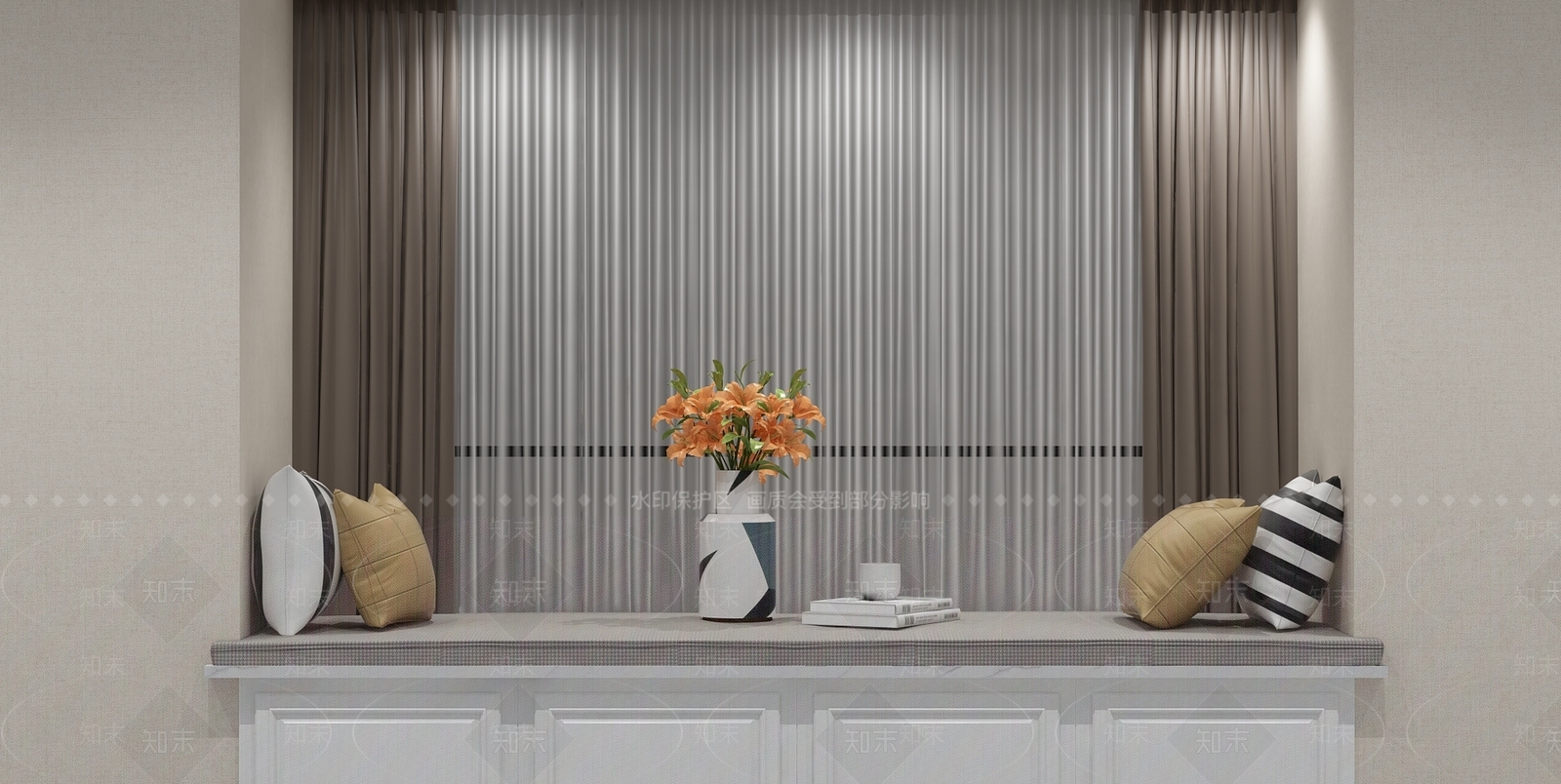 现代卧室飘窗3D模型下载【ID:498347804】