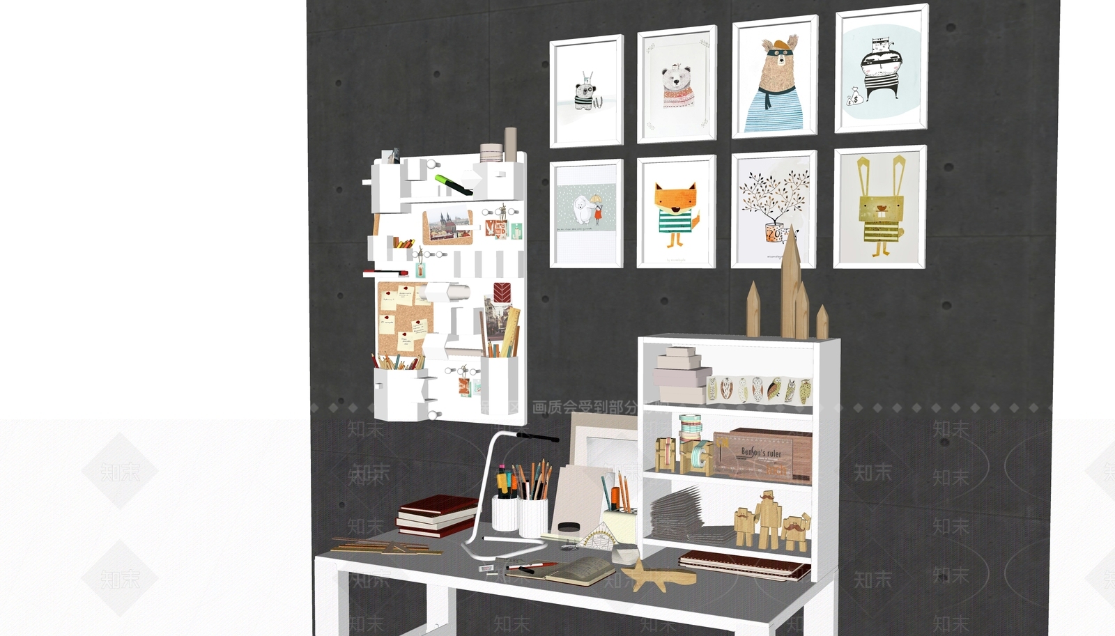 现代书桌SU模型下载【ID:698351758】