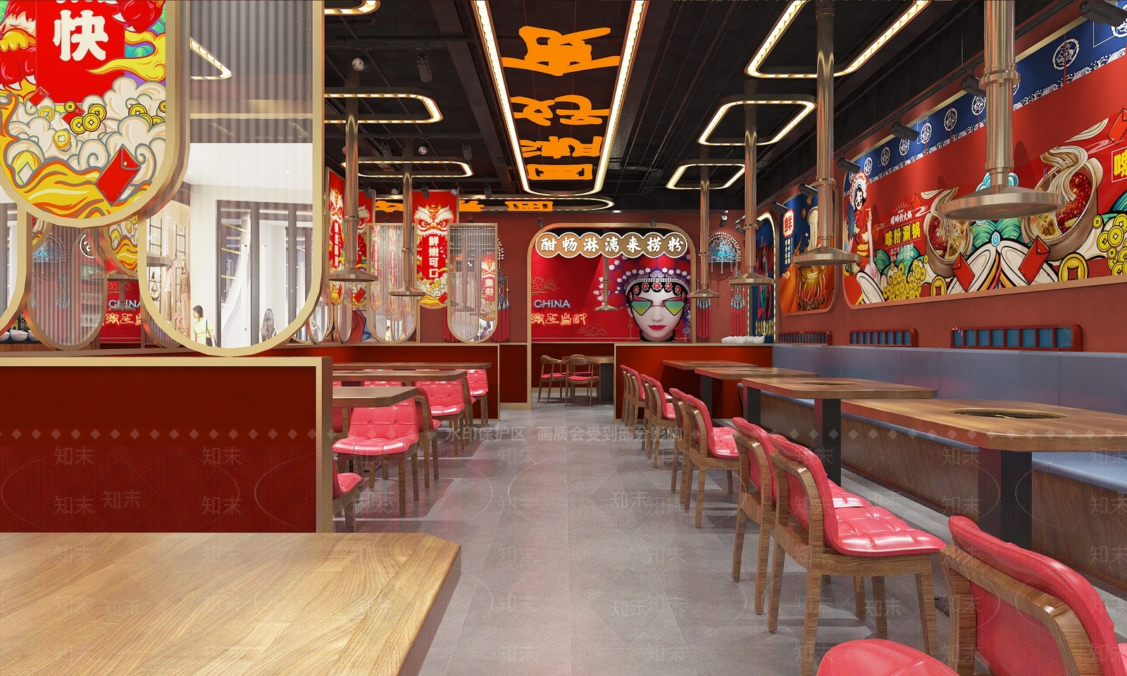 中式国潮火锅店3D模型下载【ID:398355216】