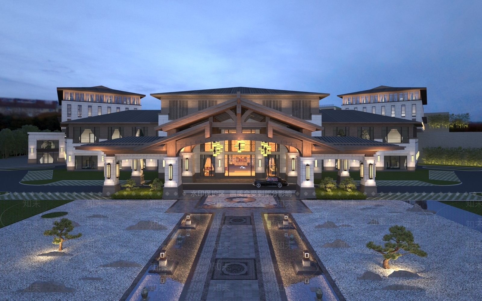 中式度假酒店3D模型下载【ID:598378486】