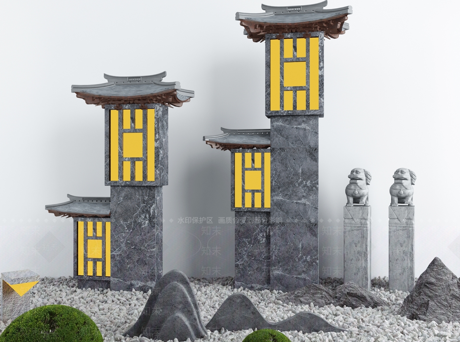 新中式牌楼牌坊3D模型下载【ID:998391250】