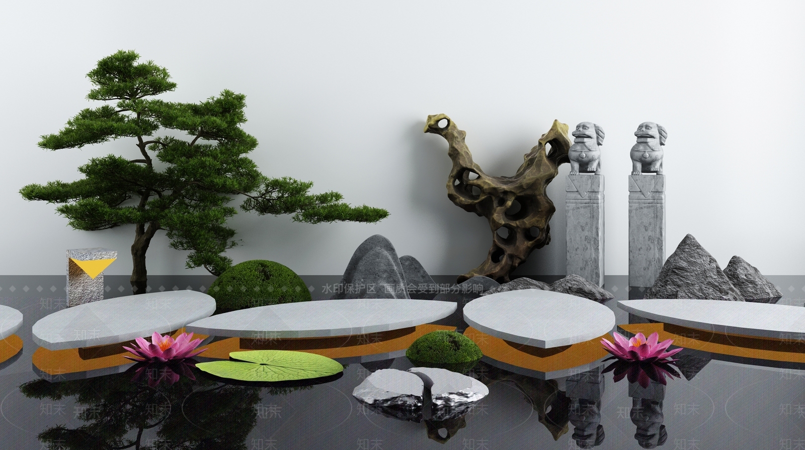 新中式假山山水3D模型下载【ID:498391483】