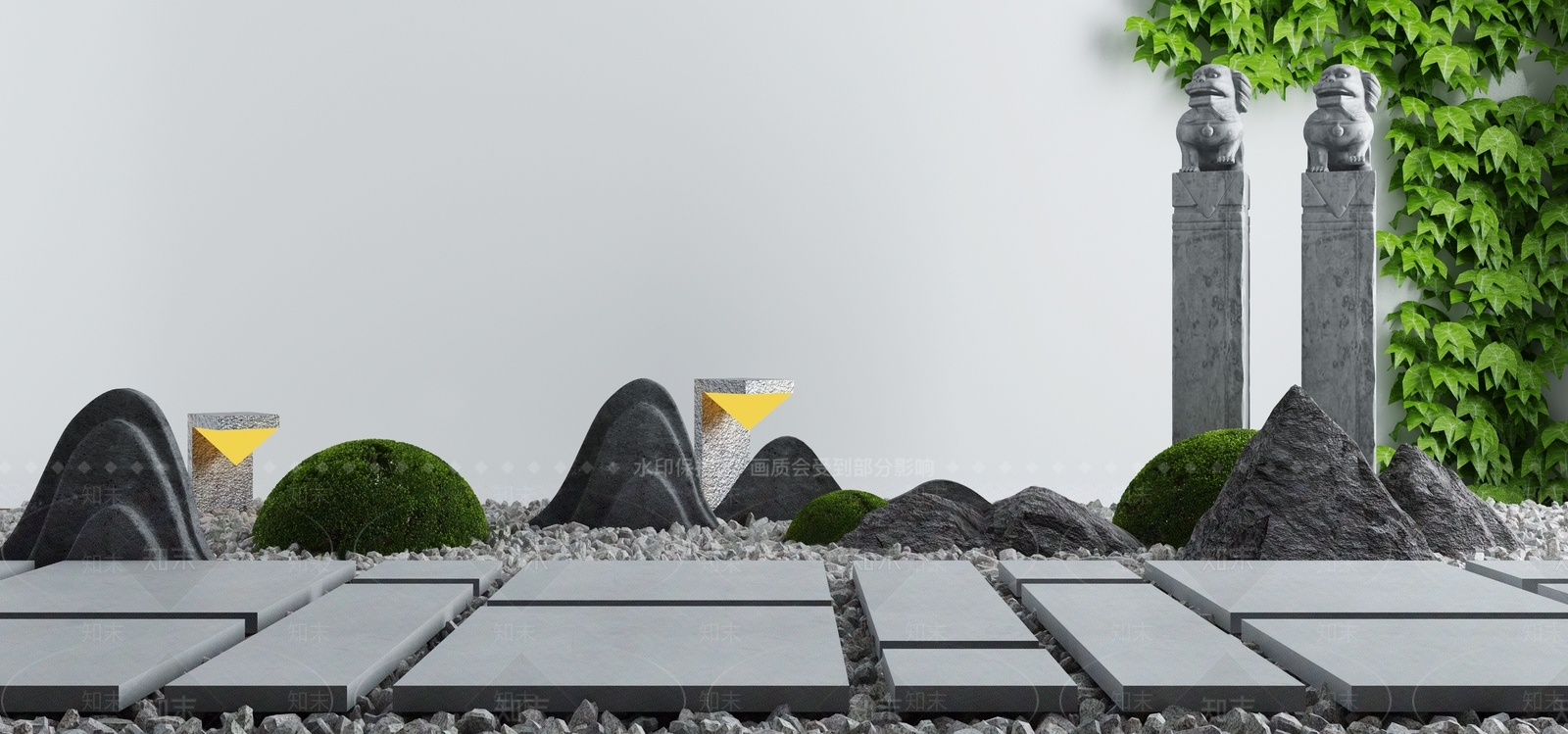 新中式假山山水3D模型下载【ID:498391493】