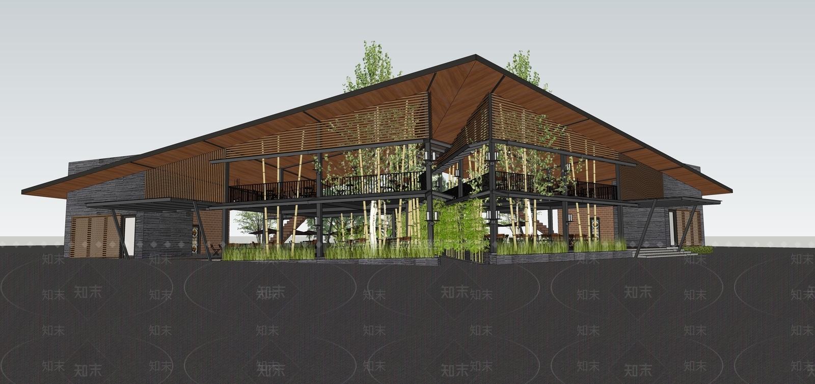 现代餐饮建筑SU模型精品下载_SketchUp模型_知末网