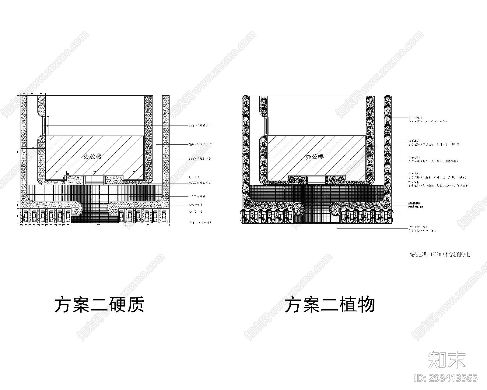 屋顶花园绿化cad施工图下载【ID:298413565】