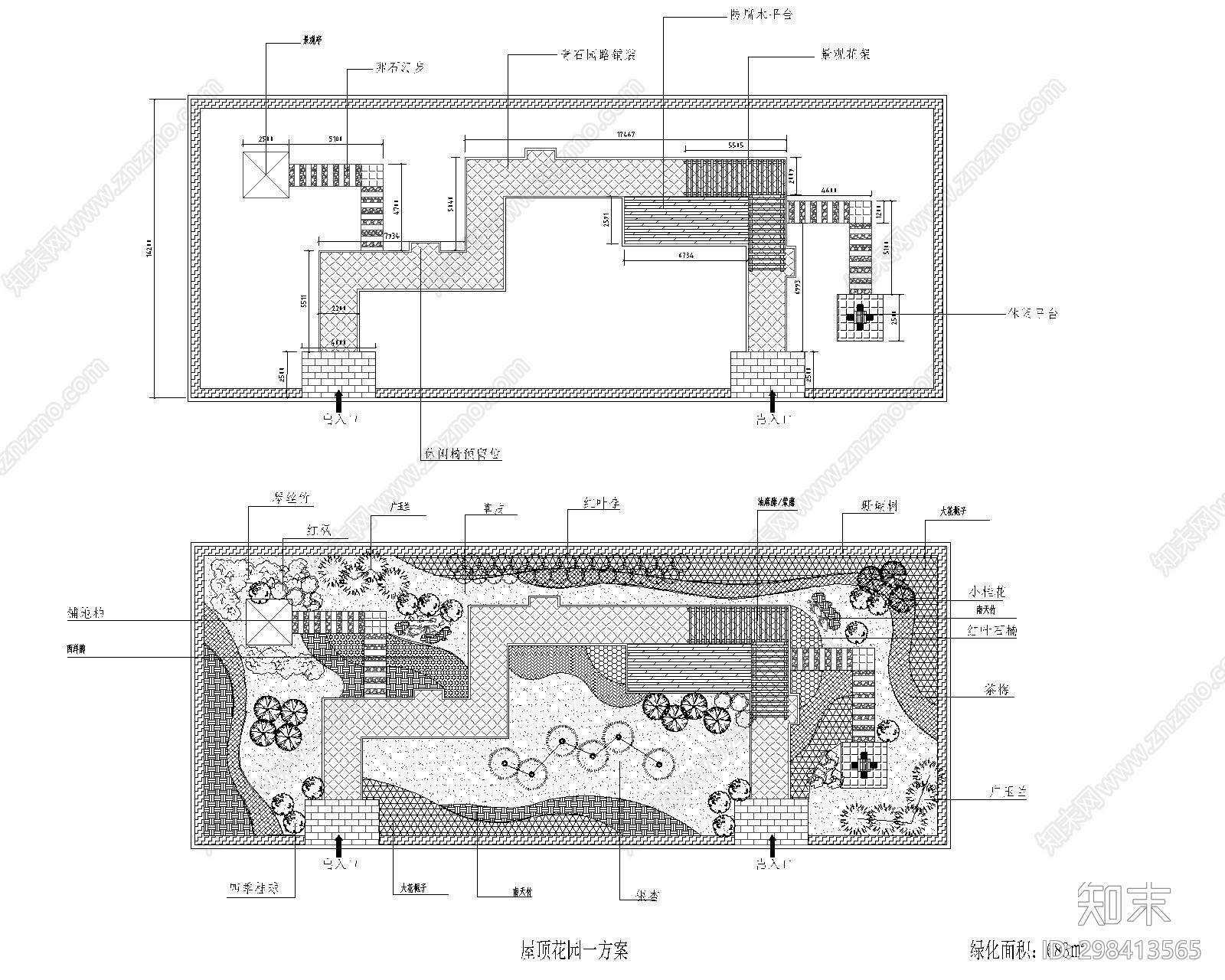 屋顶花园绿化cad施工图下载【ID:298413565】
