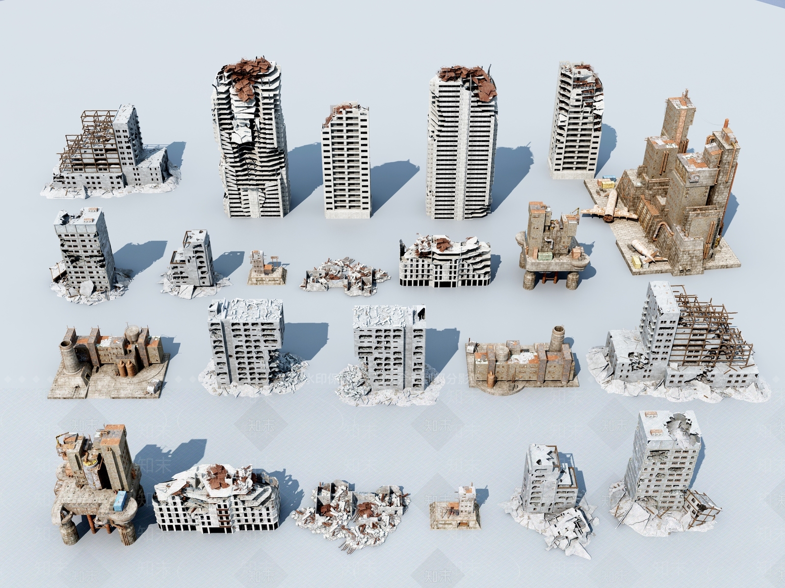 现代废墟建筑3D模型下载【ID:998429062】