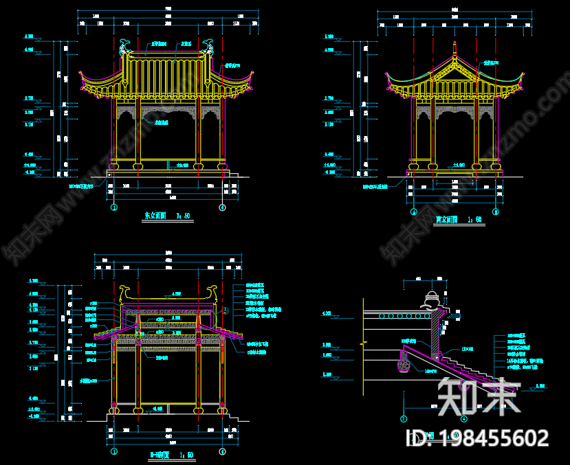 新中式荷风松香亭cad施工图下载【ID:198455602】