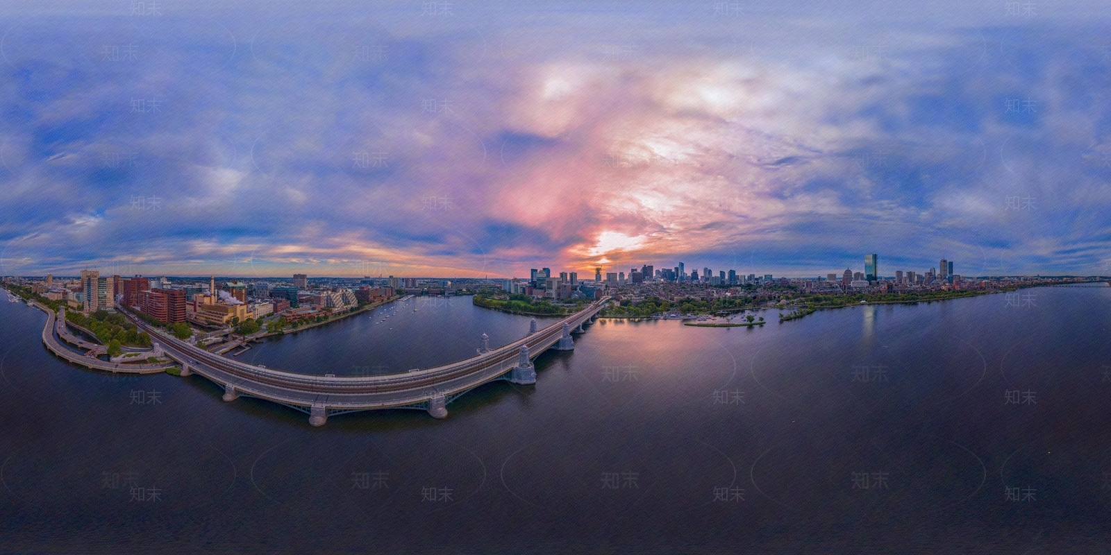 HDR现代滨水城市黄昏鸟瞰夜景贴图下载【ID:698461795】