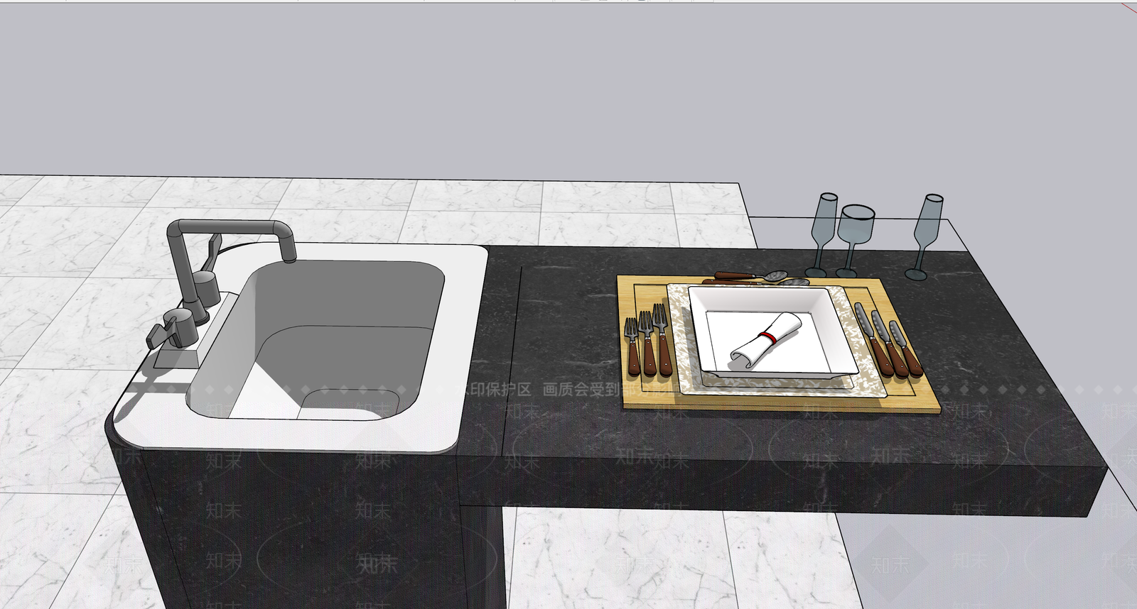 现代餐具SU模型下载【ID:798512159】
