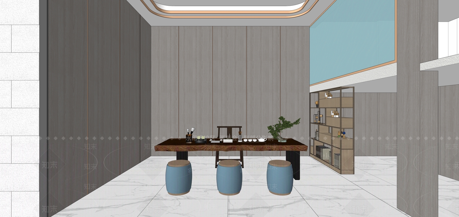 新中式家居茶室SU模型下载【ID:498526904】