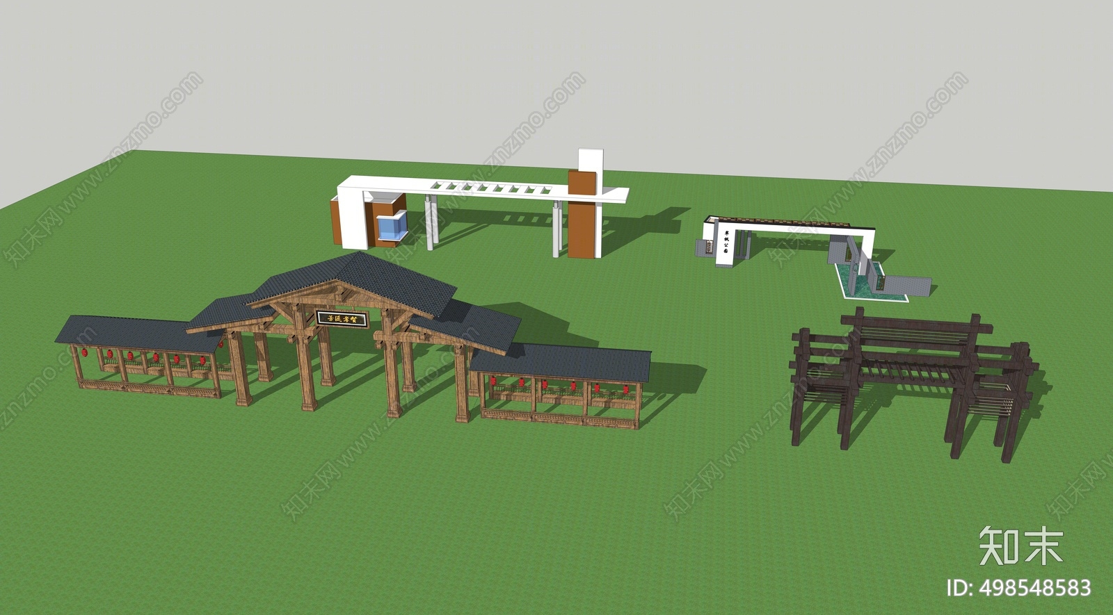 新中式牌坊牌楼SU模型下载【ID:498548583】