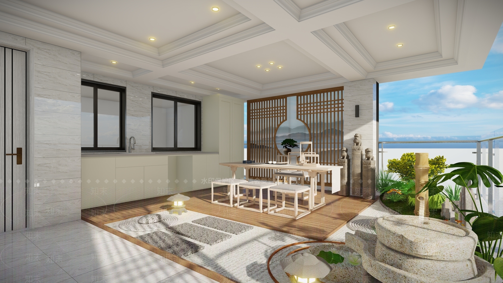 新中式家居茶室SU模型下载【ID:698621529】