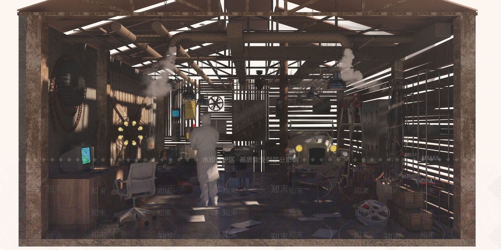 工业修理棚SU模型下载【ID:1101226472】